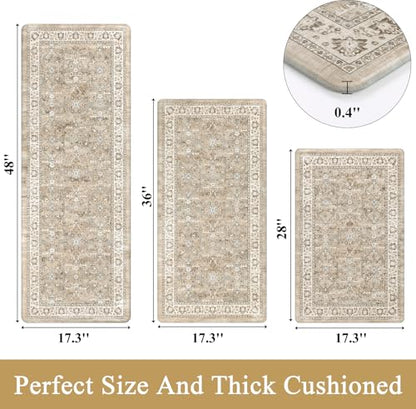 Pauwer Anti Fatigue Kitchen Floor Mats Set of 3, Cushioned Rug, Light Brown - color: Light Brown