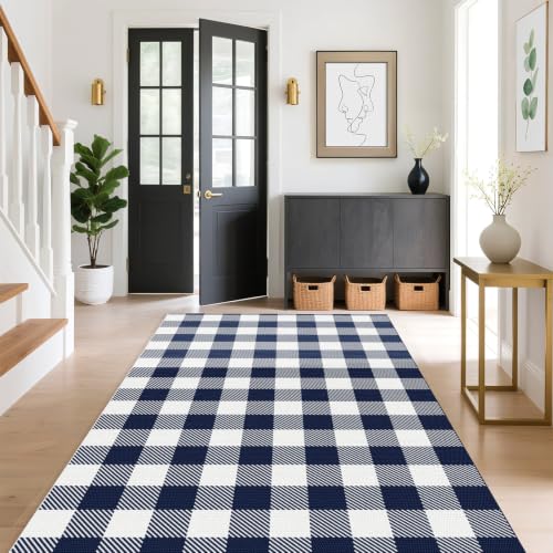 Outdoor Rugs, Blue and White Area Rug Checkered 4’x 6’ - color: Blue & White, size: 4' x 6' (Rectangular)