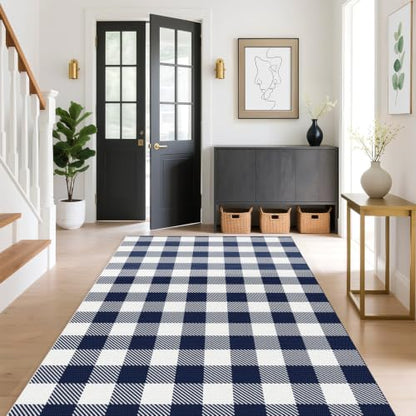 Outdoor Rugs, Blue and White Area Rug Checkered 4’x 6’ - color: Blue & White, size: 4' x 6' (Rectangular)