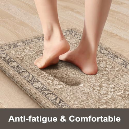 KIMODE Anti Fatigue Kitchen Mat, Cushioned Boho Kitchen Runner 17.3"x59" - color: Brown/Multi, size: 59"L x 17.3"W x 0.5"Th