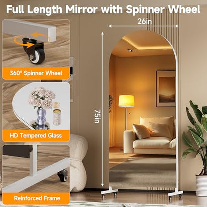 Hasipu 75" x 28" Arched Full Length Mirror on Wheels - size: 75"L x 28"W