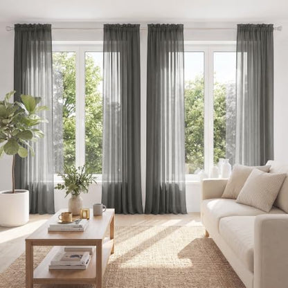 PONY DANCE 4 Panels Sheer Curtains 90 Inches Long, Beige, W 42" x L 90" - color: Grey, size: 42"W x 90"L (Pack of 4)