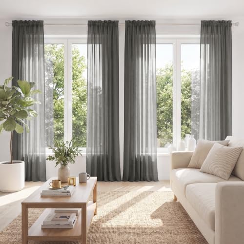 PONY DANCE 4 Panels Sheer Curtains 90 Inches Long, Beige, W 42" x L 90" - color: Grey, size: 42"W x 90"L (Pack of 4)