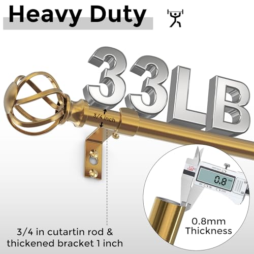 VOIIY Gold Curtain Rod 30-42 Inch, Adjustable Curtain Rods for Windows - color: Brass Gold, size: 30"-42"|1 Pack