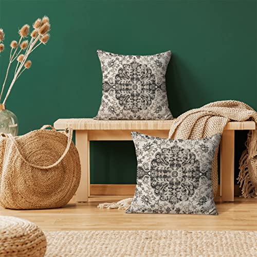 AEIOAE Boho Pillow Covers 16x16 Inch Set of 2,Carpet Pattern Throw Pillows Case,Black White Grey Ethnic Design Outdoor Decorative Square Linen Farmhouse Decor Cushion Covers for Home Sofa Bed Couch - color: Black Grey Boho, size: 16" x 16" (Pack of 2)