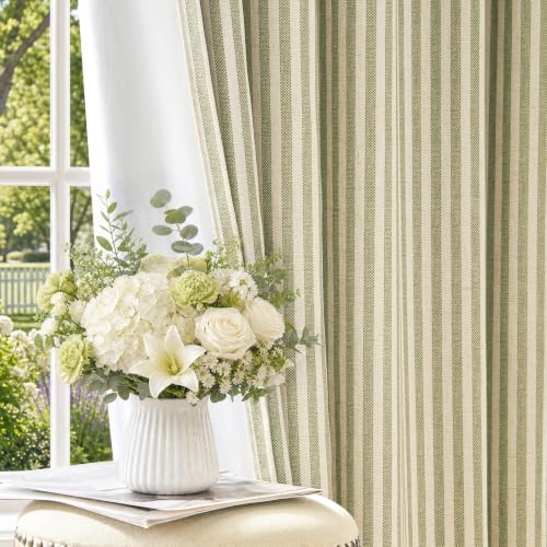 jinchan Linen Blackout Curtains Back Tab 84 Inch 2 Panels Striped Green - color: Green Stripe Lined, size: 50"W x 84"L (Pack of 2)