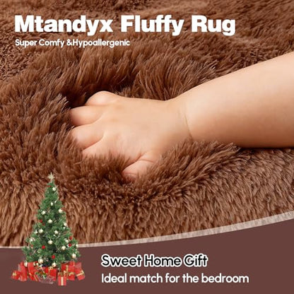 Brown Fluffy Shag Area Rug, Non-Slip Thick Soft Carpet for Home - color: Brown, size: 5' x 7' (Rectangular)