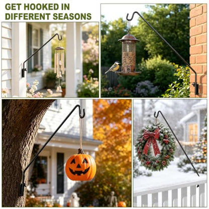 MIXXIDEA 2 Packs Heavy Duty Extended Reach Wall Mounted Deck Hook Wall Pole, Wall Bracket Direction and Length Adjustable Plant Bracket for Bird Feeders, Planters, Suet Baskets, Lanterns, Wind Chimes - size: 43in Long Wall Mounted Hook-2 Packs