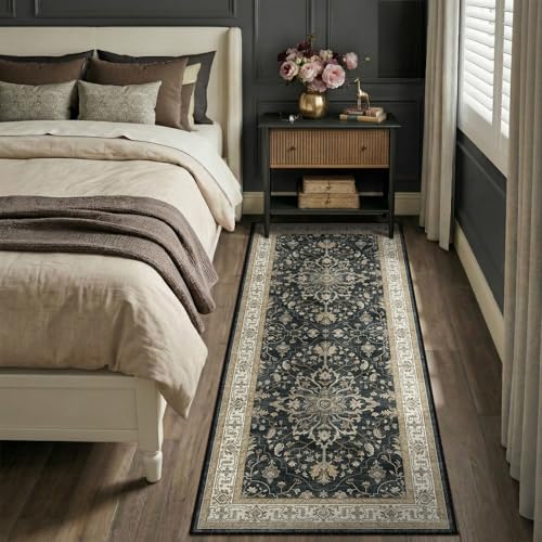 RELEANY Washable Vacuum-Friendly Area Rugs Runner 2'x6' Black/Vintage - color: Black/Vintage, size: 2' x 6' (Rectangular)