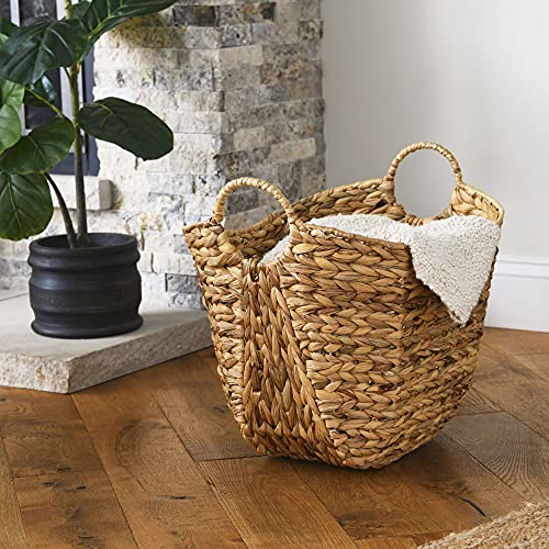 Household Essentials ML-4002 Tall Water Hyacinth Wicker Basket with Handles | Natural, Brown, Natural - color: Natural Hyacinth