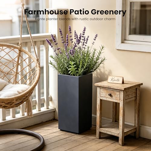 Kante Small Column Square Charcoal Concrete Planter 19.9" H, Outdoor - color: Charcoal, size: 19.9" H