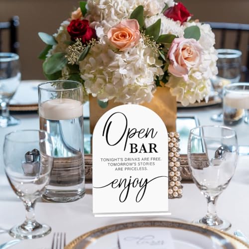 Acrylic Wedding Sign Wedding Signs for Ceremony Open Bar Sign for Wedding Modern Calligraphy Arch Acrylic Table Top Sign for Wedding Reception and Event Party Table(white） - color: Open Bar