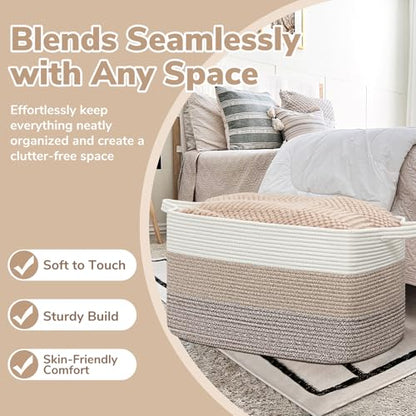 Goodpick Large Woven Rope Blanket Basket, Rectangle, Light Brown - color: Light Brown, size: Large(21.6"L x 14.9"W x 11.8"H)