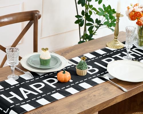 Letjolt Happy Birthday Table Runner 72 Inches, Black Striped (Pack of 2) - color: Black Stripe, size: 12x72 Inches (Pack of 2)