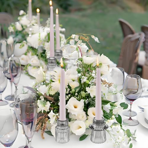 Glass Candlestick Holders, Taper Candle Holders, Set of 6, Gray - color: Gray, size: 6 PCS