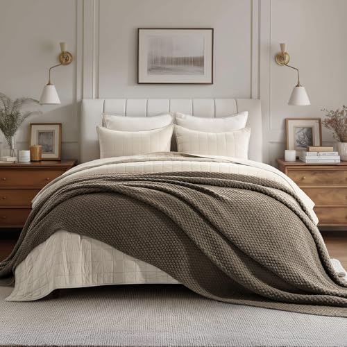 EVERGRACEHOME Chunky Chenille Knit Throw Blanket, 90 x 90, Mocha Brown - color: Mocha Brown, size: 90" X 90"
