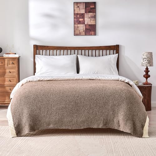 CozeCube Reversible Knitted Throw Blanket, Brown White Melange 50"x60" - color: M-dark Brown, size: 50"x60"