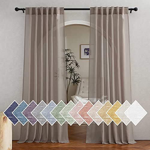 NICETOWN Sheer Linen Curtains for Windows 84 inch Length, (Burlap) Rod Pocket & Back Tab Semi Sheer Balance Privacy & Light Vertical Flax Drapes for Bedroom/Living Room, W52 x L84, 2 Panels - color: Burlap, size: 52"W x 84"L (Pack of 2)