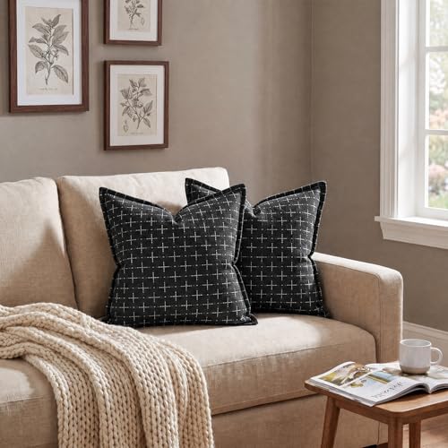 AVOIN colorlife Black Flange Edge Throw Pillow Covers 26x26 Inch 2PC - color: Black, size: 26" x 26" (Pack of 2)