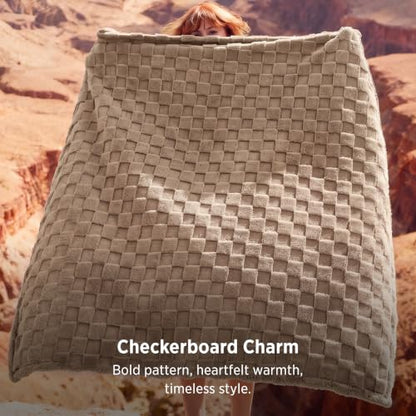 Bedsure Checkered Soft Cozy Throw Blanket for Couch, Light Brown,50"×60" - color: 03 Light Brown, size: Throw (50" X 60")