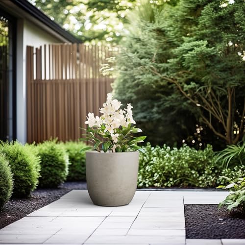 Kante Accent Round Curved Weathered Concrete Planter 13.3" Dia, Outdoor - color: Weathered Concrete, size: 13.4"d