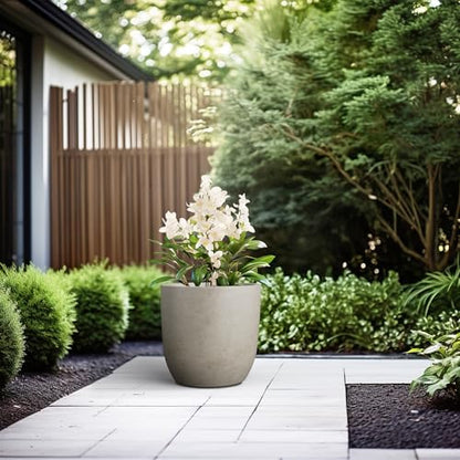 Kante Accent Round Curved Weathered Concrete Planter 13.3" Dia, Outdoor - color: Weathered Concrete, size: 13.4"d