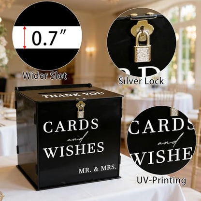 Black Acrylic Card Box with Slot & Lock, DIY Large Wedding Card Boxes for Reception, Elegant Money Envelop Gift Cards Box for Party Wedding Birthday Baby Shower Graduation Table Decor - style: Acrylic