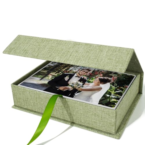 Vienrose Small Photo Storage Box, 5"x7", Linen Postcard Keeper, Grass Green - color: GrassGreen, size: 5"x7"
