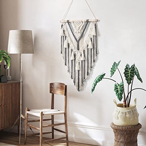 Dremisland Macrame Wall Hanging Boho Geometric Woven Tapestry Wall Decor - color: Grey