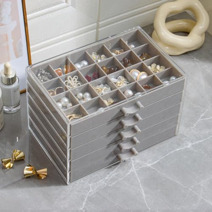 YUFONG Earring Storage Box Organizer 5 Drawers with 120 Small Compartments - color: Gray