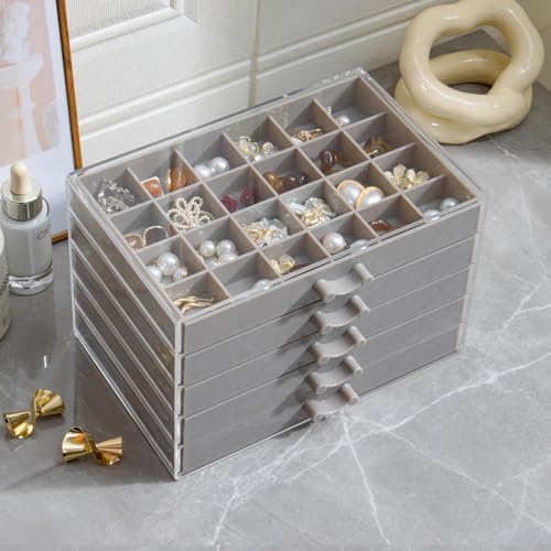 YUFONG Earring Storage Box Organizer 5 Drawers with 120 Small Compartments - color: Gray