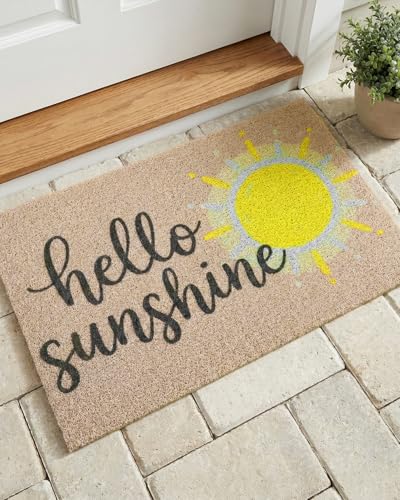 Cheerful Hello Sunshine Coil Door Mat 20x30 Inch - color: Hello Sunshine