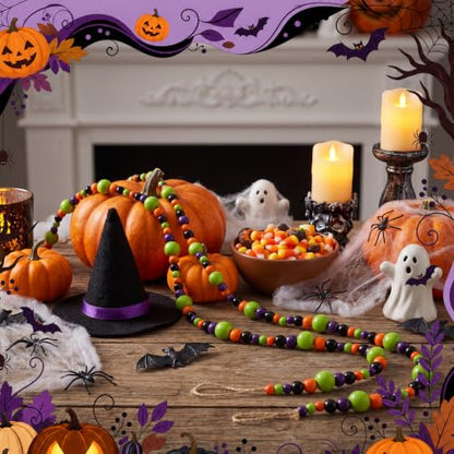Giegxin 1 Pcs Halloween Wooden Bead Garland, Black, Orange, Green, Purple - color: Black, Orange, Green, Purple