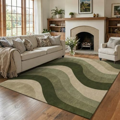 5x7 Olive Green Area Rugs, Modern Washable Rug for Living Room - color: Olive Green/Beige, size: 5' x 7' (Rectangular)