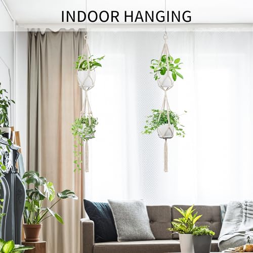 Macrame Plant Hanger - Fits 4-8 Inch Pots, Set of 2, Ivory - color: 49+49 Inch Ivory