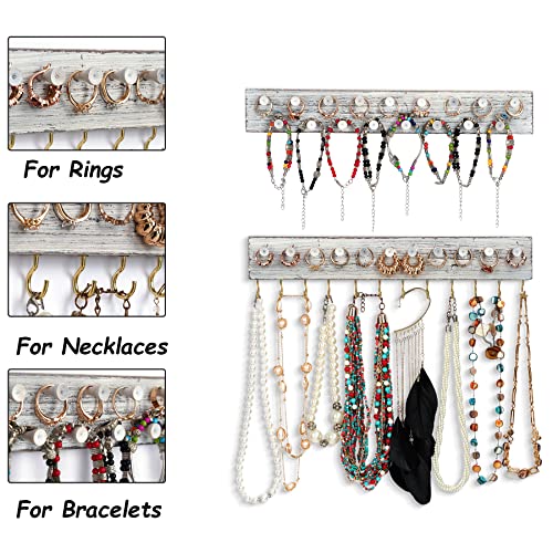 Wall Jewelry Organizer,3Pcs Hanging Jewelry Organizer,Wooden Jewelry Holder - color: White