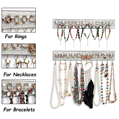 Wall Jewelry Organizer,3Pcs Hanging Jewelry Organizer,Wooden Jewelry Holder - color: White
