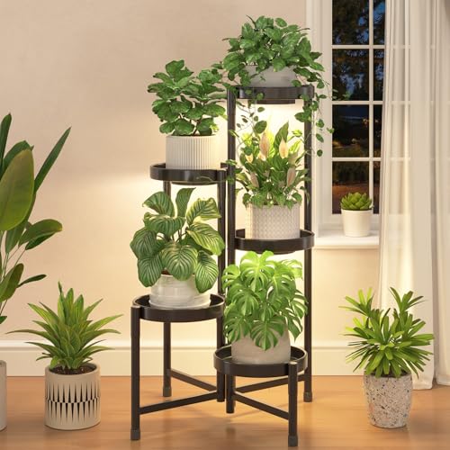 iDavosic.ly Plant Stand Indoor with Grow Lights, 5 Tier Metal Shelf, Black - color: Black with Lights, size: 5 Tiers