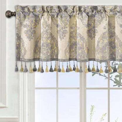 Loom and Mill Luxury Damask Jacquard Valances for Windows, Beige, 54"x18" - color: Rome-beige