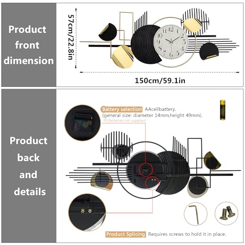 Modern Large Wall Clock Decorative Metal Art for Living Room