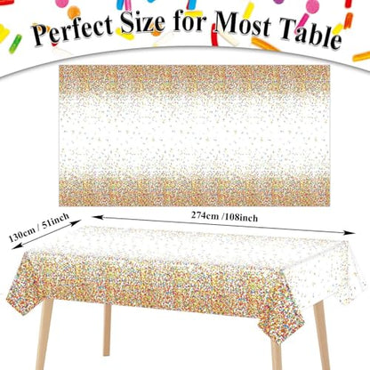 3 Pieces Confetti Sprinkles Birthday Tablecloth for Happy Birthday Decoration Plastic Disposable Rectangle Sprinkles Party Table Covers for Kids Two Sweet Donut Weddings Party Favors, 54 x 108 Inches - style: Confetti Sprinkles