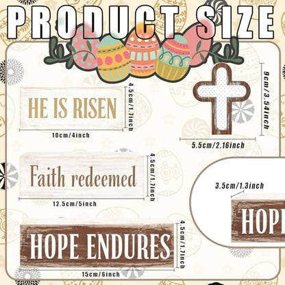 Easter Decorations - He Is Risen Cross Tiered Tray Decor - Faith Redeemed Religious Wooden Tabletop Sign - Farmhouse Easter Christian Home Decor Indoor - Spring Home Decor for Living Room, Kitchen Counter, Seasonal Farmhouse Display - style: Cross