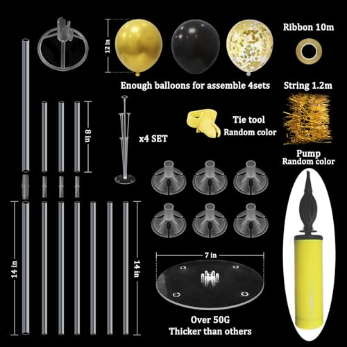 ZJDHPTY 4 Set Black and Gold Balloon Stand Table Centerpieces Party Decor - color: Black Gold 4