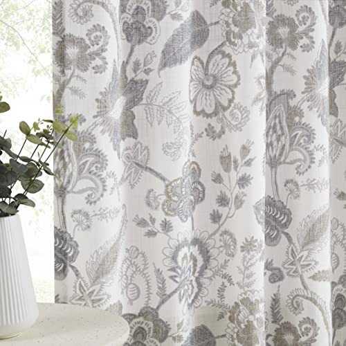 Kayne Studio Grey Jacobean Floral Rod Pocket Semi Sheer Curtains 84 Inches - color: Linen Grey, size: 52"W x 84"L (Pack of 2)