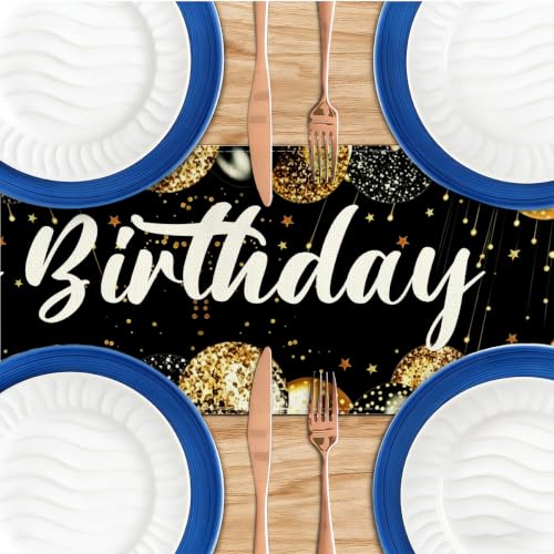Happy Birthday Table Runner, Black and Gold, Table Runners 72 Inches Long - color: Black Gold Birthday
