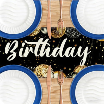 Happy Birthday Table Runner, Black and Gold, Table Runners 72 Inches Long - color: Black Gold Birthday