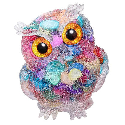 Jovivi 2.5" Rainbow Shell Crystal Owl Statue Carved Resin Figurines - color: Rainbow Shell