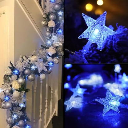Star String Lights Plug in - 33 ft 100 LED Star Fairy String Lights with Remote and Timer, 8 Modes Waterproof for Bedroom Tent Loft Bed Window Backyard Patio Porch Balcony Staircase Party, Blue - color: Star - Blue - 33 FT