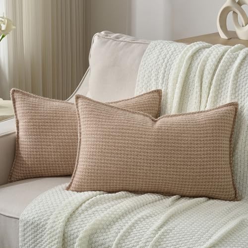 FUTEI Pack of 2 Chenille Throw Pillow Covers 12x20 Inch, Camel - color: Camel, size: 20" x 12" (Pack of 2)
