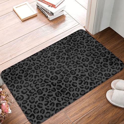 Leopard Print Black Bath Mat Non-Slip Soft Flannel Bathroom Rugs Washable Bathmat, Carpet Rug Entryway Decor for Tub Shower Room Floor Home Kitchen,24x16 in - color: Leopard Print Black, size: 1'4" x 1'11" (Rectangular)
